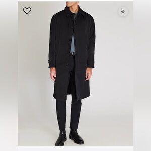 Club Monaco Men's Black Long Trench Coat size medium- Crinkled Nylon Car Coat